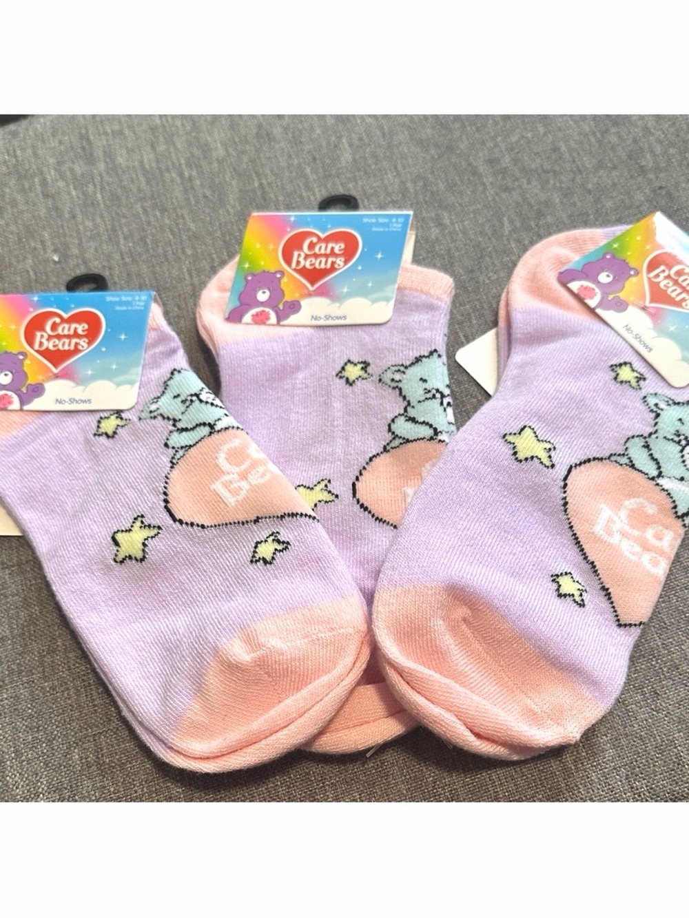 Care Bears Pastel Lavender and Peach Low-Cut Socks set of 3 brand new